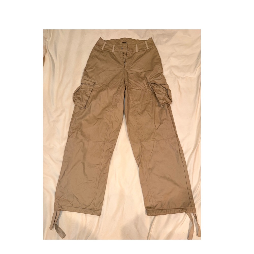 Maniere De Voir Womens Tan Khaki Wide Leg Cargo Pants High Waisted Cotton US 6